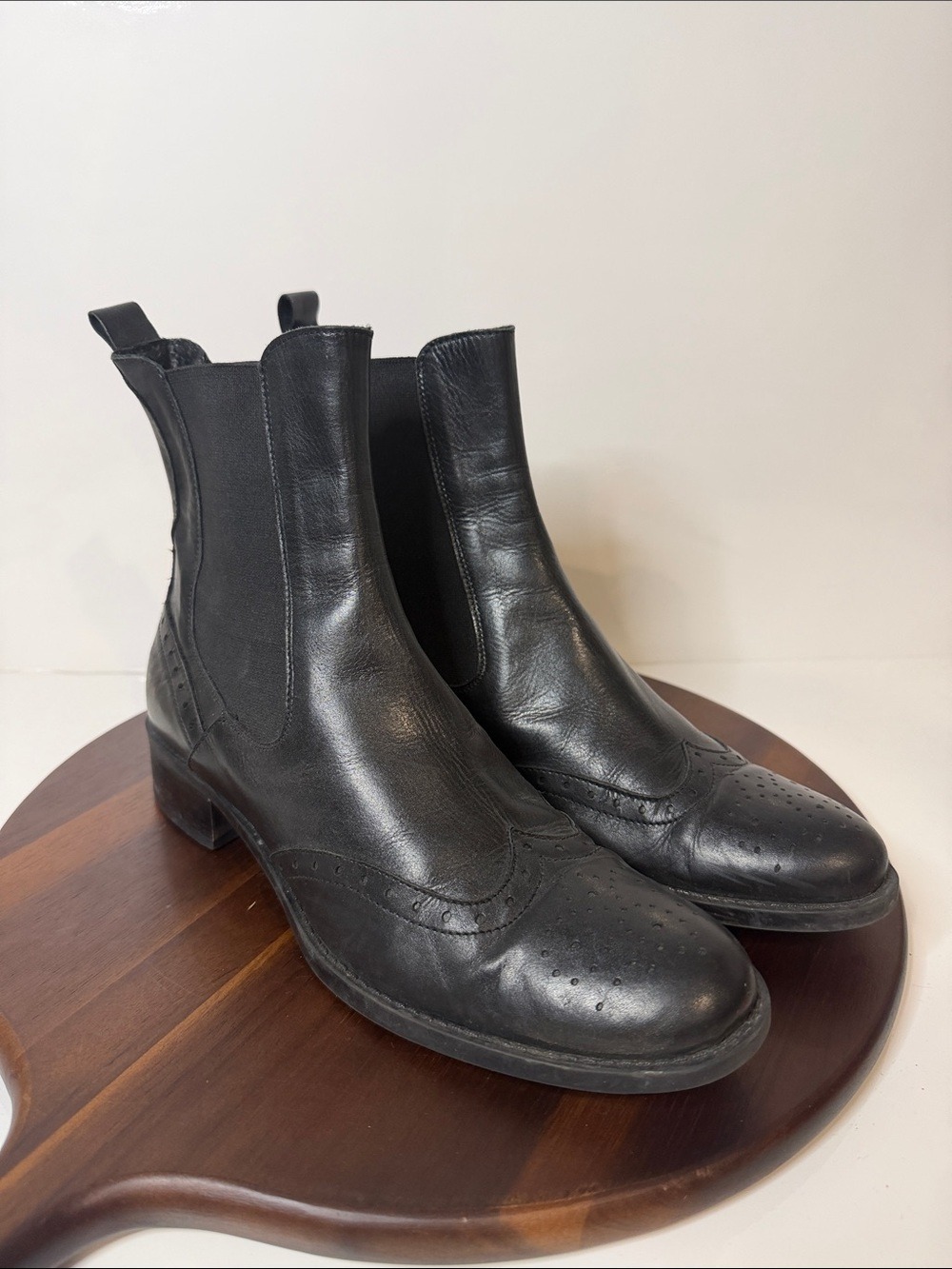 Browns Lavorazione Artigiana Black Leather Brogue Chelsea Boots Size EU 39